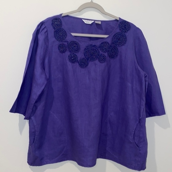 Richard Malcolm Woman Linen Beaded Embroidered Top​​​​​​ - Picture 1 of 7